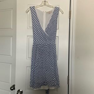 Loft Petites Blue and White Stripe Sleeveless Dress with Sash Size 10 Petite